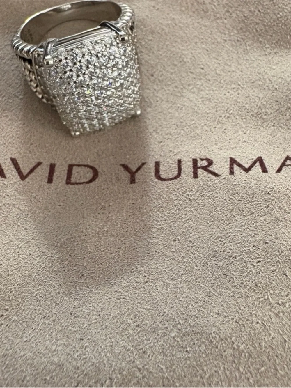 David Yurman Silver Pavé Diamond Cushion Ring